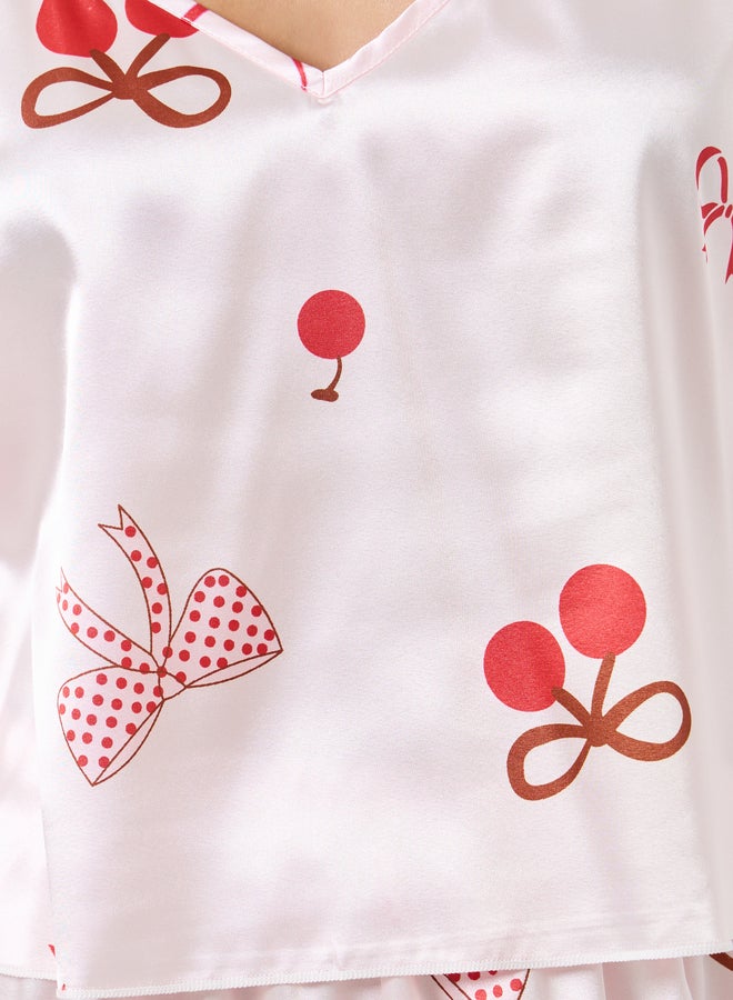 Take Two Women Bow Printed Cami Top and Pyjama Set - Image 2